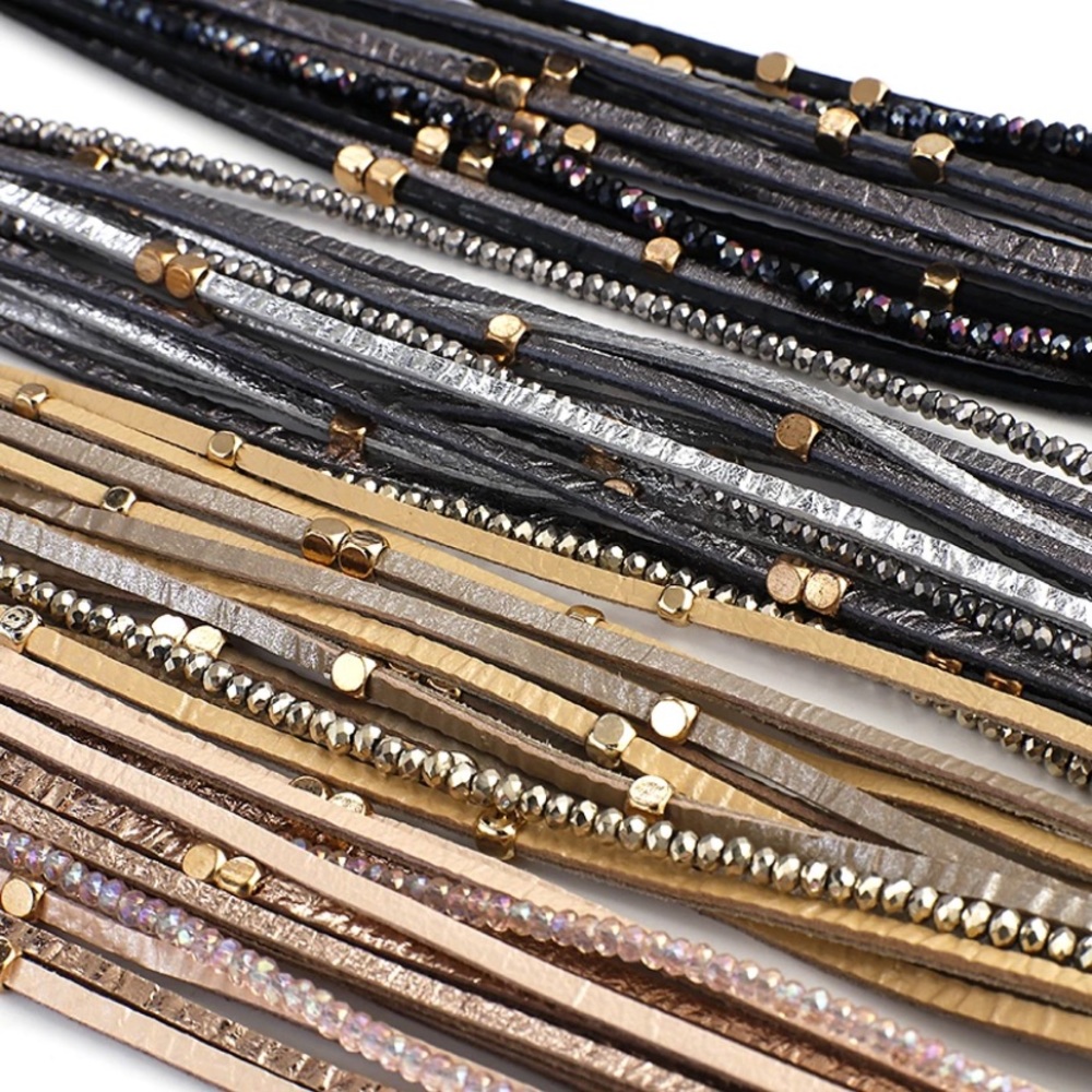 Rose Gold Metallic Leather Beaded Wrap Bracelet - Picture 4 of 5